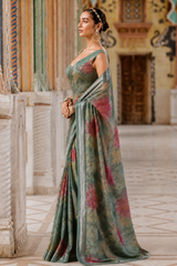 Premium Pure Linen Cotton Vintage Floral Saree