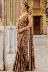 Premium Pure Linen Cotton Abstract Foliage Saree