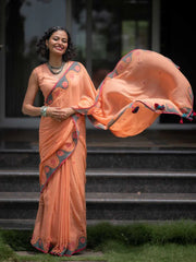 Premium Linen Cotton Blend Block Print Saree