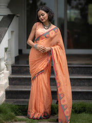 Premium Linen Cotton Blend Block Print Saree