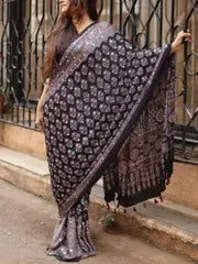 Ajarakh Real Mirror Saree & Designer Blouse | Party Wear Saree For Women | Mirror Work Saree