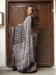 Ajarakh Real Mirror Saree & Designer Blouse | Party Wear Saree For Women | Mirror Work Saree