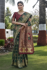Emerald Green Maroon Jacquard Silk Saree
