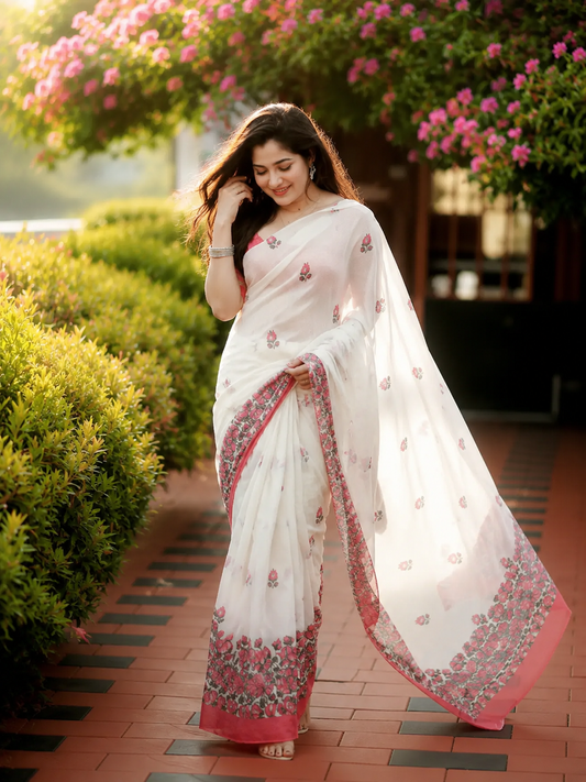 LuxeLine Pure Linen Designer Print Saree