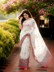 LuxeLine Pure Linen Designer Print Saree