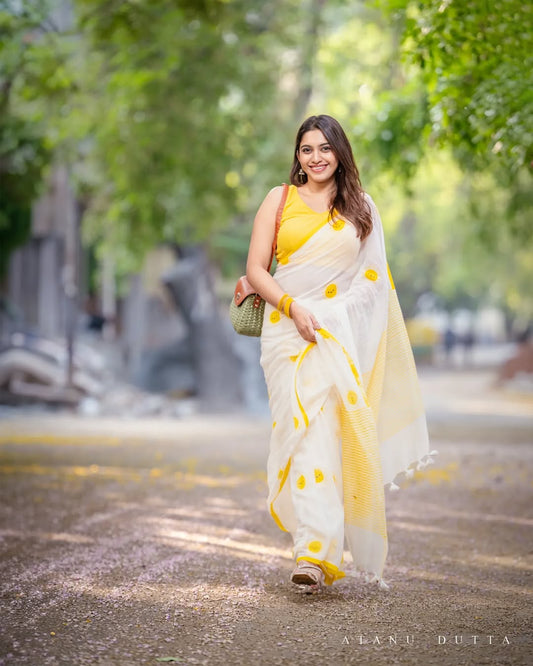 Premium Linen Cotton Blend Printed Saree