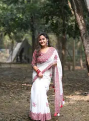 Pure Linen Cotton Saree For Women | premium | Running Blouse Piece