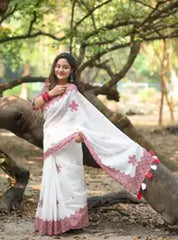Pure Linen Cotton Saree For Women | premium | Running Blouse Piece