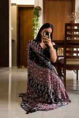Mirror Ajrakh Modal Silk Saree With Blouse Set