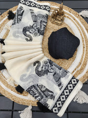Pure Linen Cotton Madhubani Elephant Print Saree