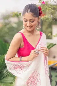 White Luxury Linen With Elegant Jalar And Premium Look Saree For Women