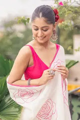 White Luxury Linen With Elegant Jalar And Premium Look Saree For Women