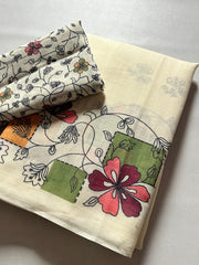 Pure Linen Cotton Floral Geometric Print Saree
