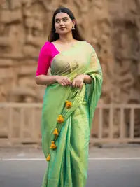 Green Tissue Pure Silk Self Design Saree For Women