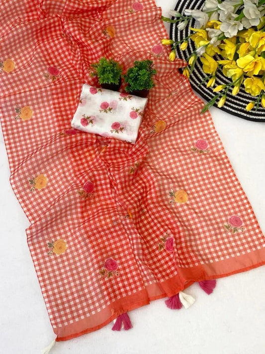 Radiant Bloom Linen Cotton Saree – Multicolour Floral Print