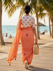 Radiant Bloom Linen Cotton Saree – Multicolour Floral Print