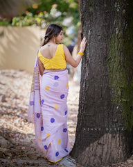 Baby Pink Floral Print Saree for Women
