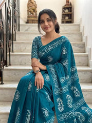 Aqua Grace Pure Linen Cotton Saree