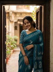 Aqua Grace Pure Linen Cotton Saree