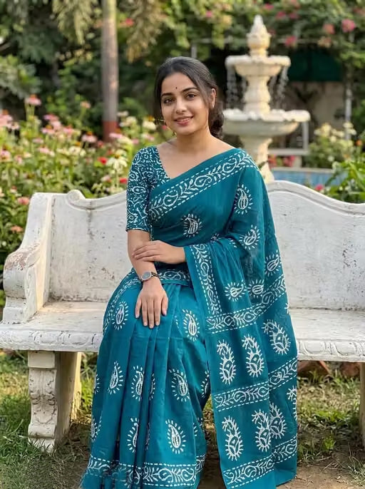 Aqua Grace Pure Linen Cotton Saree
