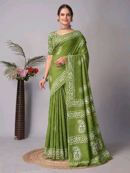 Olive Elegance Pure Linen Cotton Saree