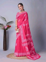Rose Blossom Pure Linen Cotton Saree