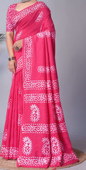 Rose Blossom Pure Linen Cotton Saree