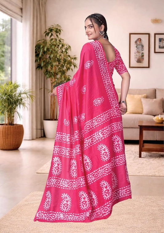 Rose Blossom Pure Linen Cotton Saree