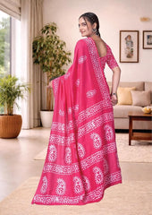 Rose Blossom Pure Linen Cotton Saree