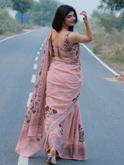 Blush Bloom Pure Linen Cotton Saree