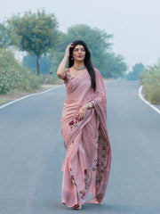 Blush Bloom Pure Linen Cotton Saree