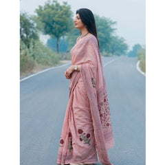 Blush Bloom Pure Linen Cotton Saree