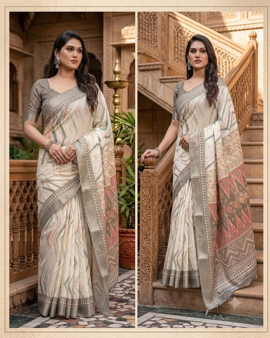 Pearl Ivory Jacquard Saree for Women | Elegant Designer Festive & Party Wear Saree