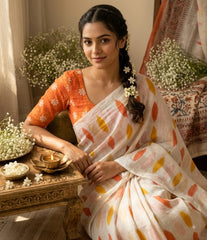 Sunrise Dots Pure Linen Cotton Saree