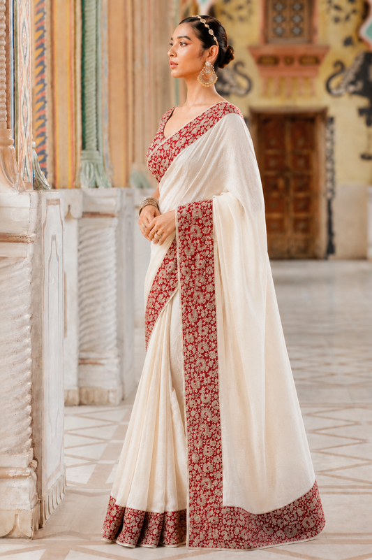 Pure Linen Cotton Kalamkari Floral Saree