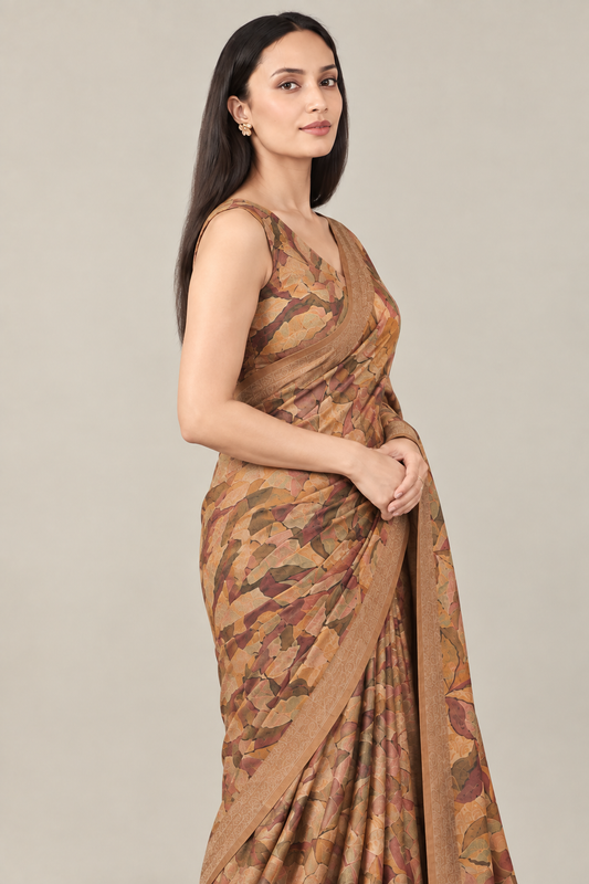Premium Pure Linen Cotton Abstract Foliage Saree
