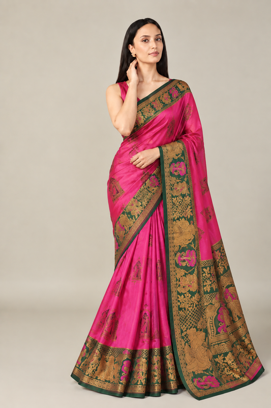 Premium Jacquard Silk Elephant Motif Saree