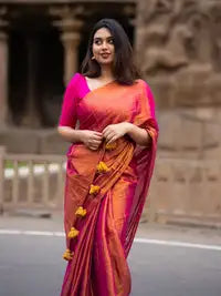Magenta Pink and Copper Tissue Silk Saree with Matching Blouse Piece