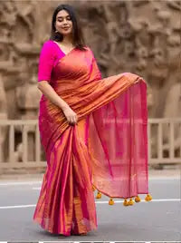 Magenta Pink and Copper Tissue Silk Saree with Matching Blouse Piece