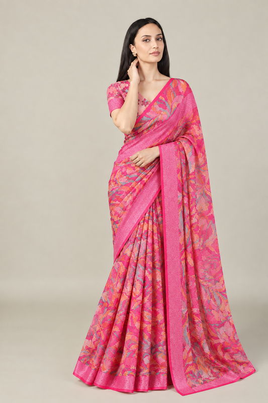 Premium Pure Linen Cotton Abstract Print Saree