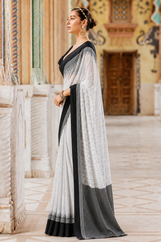 Pure Linen Cotton Ikat Dotted Stripe Saree