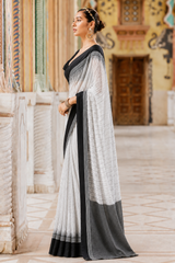 Pure Linen Cotton Ikat Dotted Stripe Saree