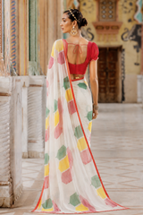 Pure Linen Cotton Geometric Block Print Saree