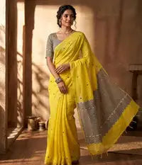 Pure Linen Cotton Saree For Women | premium | Running Blouse Piece