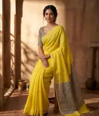 Pure Linen Cotton Saree For Women | premium | Running Blouse Piece