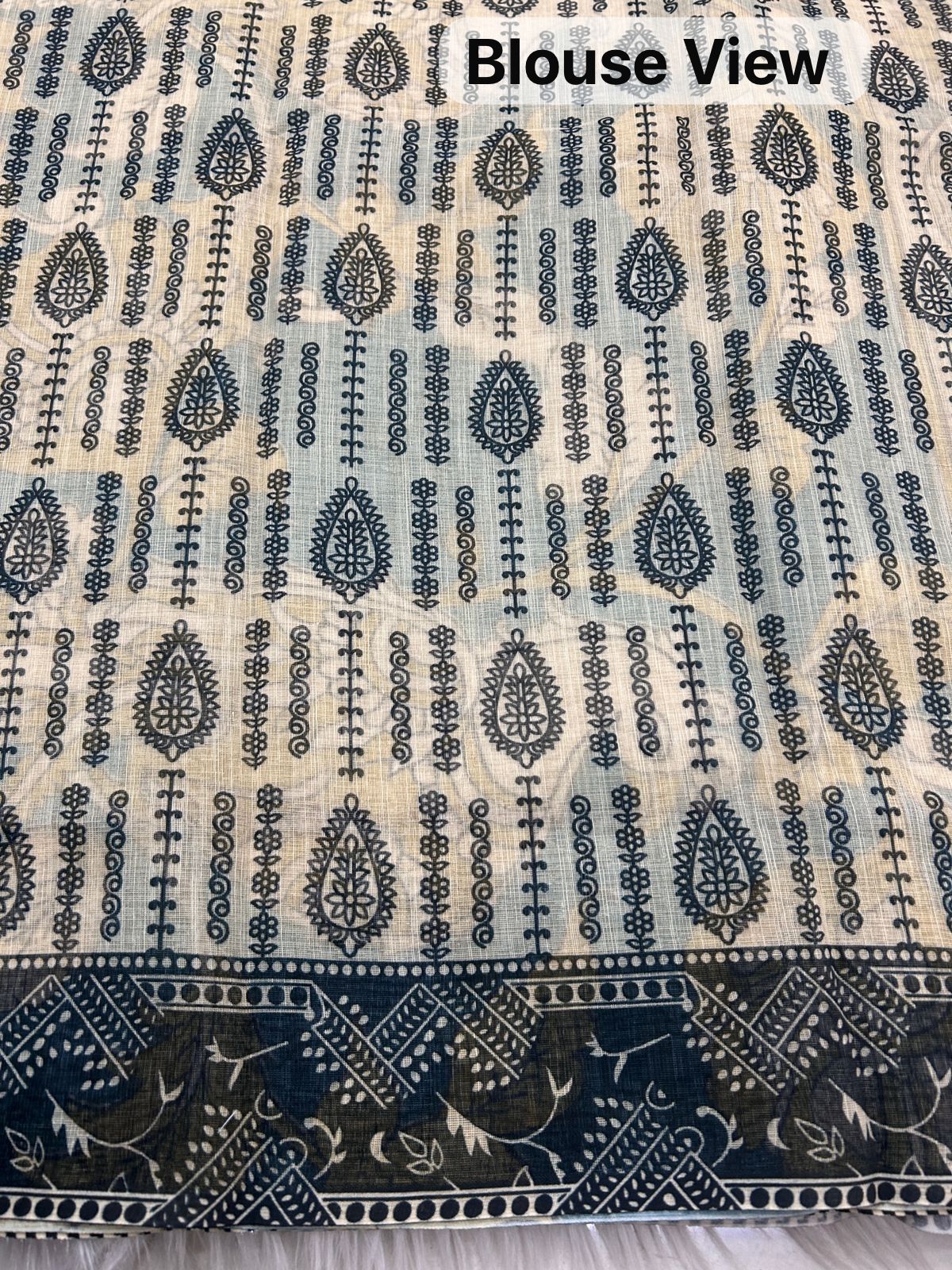 Women's Soft Linen Cotton Blend Saree | Traditional Hand-Block Kalamkari Printed Casual & Office Wear Sari with Unstitched Blouse Piece | Lightweight Daily Wear (Beige-Grey, Olive Green & Teal Blue)