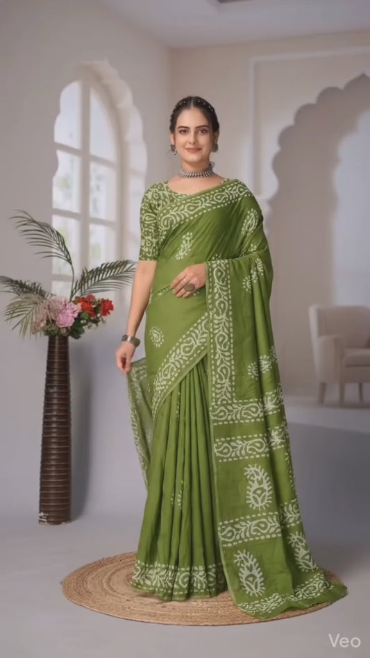 Olive Elegance Pure Linen Cotton Saree