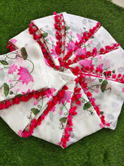 Pure Linen Cotton Lotus Floral Print Saree