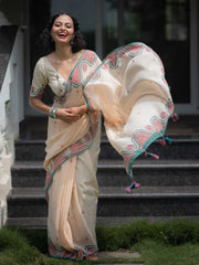 Premium Linen Cotton Blend Block Print Saree