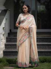 Premium Linen Cotton Blend Block Print Saree